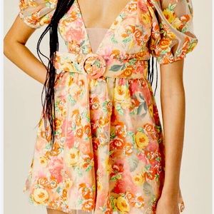 For Love And Lemons Floral Mini Dress - Pink and Yellow